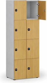 Drevená šatníková skrinka S4 s úložnými boxmi, 8 boxov, demont, RFID zámok, sivá/breza
