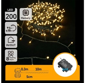 Aigostar B.V. Aigostar -LED Vonkajšia vianočná reťaz 200xLED/8 funkcií 3xAA 10,3m IP44 teplá biela B10303K2K