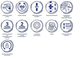 Cersanit City, termostatická sprchová batéria + sprchová sada s hornou dažďovou a ručnou sprchou, chrómová, S951-341