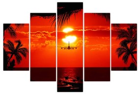 Obraz - západ slnka s lietadlom (150x105 cm)