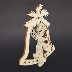 AMADEA Drevený 3D zvonček - anjel s bubienkom 9 cm