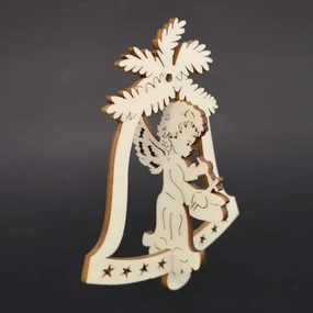 AMADEA Drevený 3D zvonček - anjel s bubienkom 9 cm