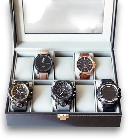 eCarla Organizér na hodinky, box, puzdro na 10ks hodiniek, ekokoža, čierny