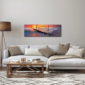 Obraz - Západ slnka, Baltské more, Poľsko (s hodinami) (90x30 cm)