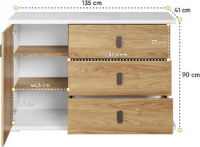 Dizajnová komoda Karlos 135cm dub hikor