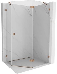 Mexen Lunar, pravý výklopný päťuholníkový sprchový kút 100 x 80 cm, 8mm číre sklo, profil ružové zlato, 831-100P-080L-60-00-P