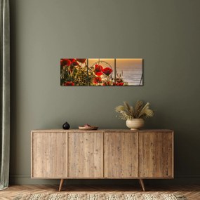 Obraz západu slnka s vlčími makmi (s hodinami) (90x30 cm)