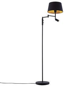 Stojaca lampa čierna s čiernym tienidlom a nastaviteľným svetlom na čítanie - Ladas