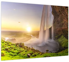 Sklenený obraz - Seljalandsfoss spoza vnútra jaskyne (70x50 cm)