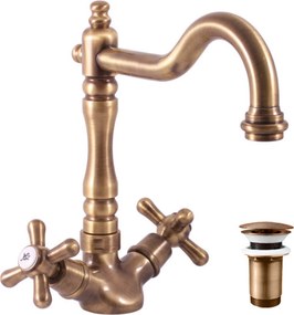 Slezák - RAV Umývadlová/drezová batéria s výpusťou MORAVA RETRO - MK121.x/8SM, Stará mosadz (Bronz) SLEZÁK RAV-Pripojovacie hadičky - závit: 3/8"