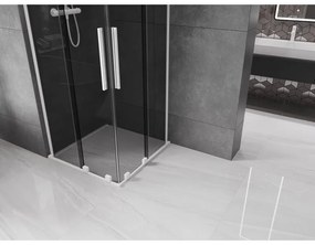 Mexen Velar L Duo, sprchový kút s posuvnými dverami 100 x 100 cm, 8mm šedé sklo, biela matná, 871-100-100-02-43-20