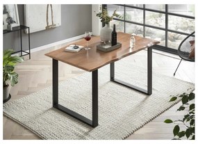furniture-nabytek.cz - Jedálenský stôl Willy z masívneho akáciového dreva s čiernymi kovovými nohami, lakovaný, prírodný – 120×80 cm