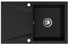 Sink Quality Obsidian, kuchynský granitový drez 790x500x210 mm + chrómový sifón, čierna, SKQ-OBS.C.1KDO.X