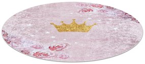 Prateľný protišmykový okrúhly koberec JUNIOR 51549.802 Korunka, ružový