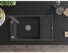 Mexen Elias, 1-komorový granitový drez 795x480x200 mm a drezová batéria Savita, čierna škvrtnitá, 6511-76-672601-76