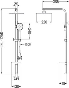 Mexen - Q40 sprchový set s hornou hlavicou 220 mm, chrómová, 798404095-00