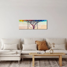 Obraz maľovaného stromu (s hodinami) (90x30 cm)