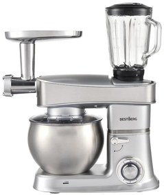 BestBerg BBR-2000S multifunkčný kuchynský robot / 2000 W / 6 l / 6 rýchlostí / strieborný