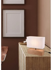Stolová lampa s textilným tienidlom v bielo-prírodnej farbe (výška 30 cm) Woody – Trio
