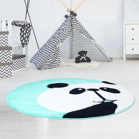 Dekorstudio Okrúhly detský koberec BEAUTY Mentolová panda Priemer koberca: 160cm