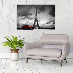 Obraz - Eiffelova veža a červené auto (90x60 cm)