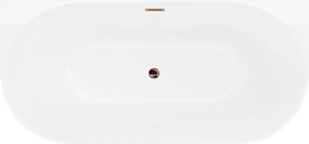 Mexen Oval Slim, voľne stojaca vaňa ku stene 170 x 80 cm, biela lesklá, ružové zlato prepad, 52661708000-60