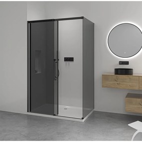 CERANO - Sprchovací kút Lantono L/P - 8 mm - čierna matná, grafitové sklo - 160x80 cm - posuvný, CER-CER-8050BD7536