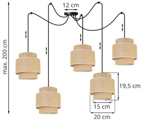 Závesné svietidlo BOHO SPIDER, 5x jutové tienidlo, (výber z 2 farieb konštrukcie)