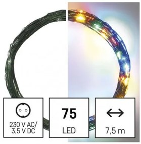 LED vianočná nano reťaz zelená, 7,5 m, vonkajšia aj vnútorná, multicolor, časovač