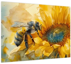 Sklenený obraz - Včielka, akvarel (70x50 cm)