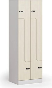 Kovová šatníková skrinka S1 Z, 4 oddiely, 1850 x 600 x 500 mm, mechanický kódový zámok, laminované dvere, breza