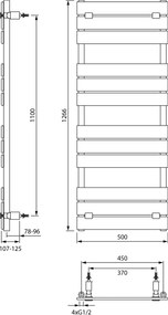 Aqualine Aqualine, BONDECO vykurovacie teleso 500x1266mm, čierna mat, DC512B