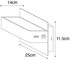 Moderná nástenná lampa čierna vrátane LED s USB a vypínačom - Ted