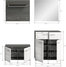 Predsieňová zostava Salsa (4-dielna), sivý dub/biela lesk