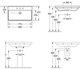 Villeroy & Boch 41568001 - Závesné umývadlo AVENTO 80x47 cm keramika/biela