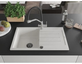 Mexen Bruno, 1-komorový granitový drez 795x495x200 mm a drezová batéria Duo, biela, 6513-20-671701-07-B