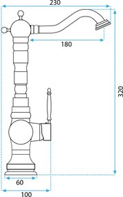 Rea Venice, vysoká drezová batéria h-320, mosadzná, REA-B2500