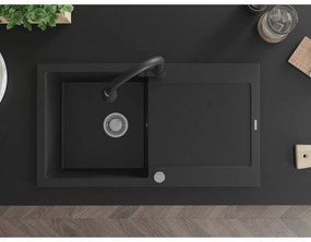 Mexen Leo, 1-komorový granitový drez 900x500x190 mm a drezová batéria Elia, čierna, 6501-77-670101-70