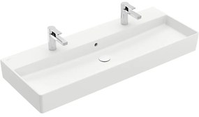 VILLEROY &amp; BOCH Memento 2.0 závesné umývadlo s dvomi otvormi, s prepadom, 1200 x 470 mm, Stone White, s povrchom CeramicPlus, 4A22C4RW