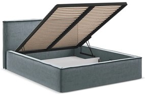 Svetlomodrá čalúnená dvojlôžková posteľ s úložným priestorom s roštom 140x200 cm Anani – Makamii