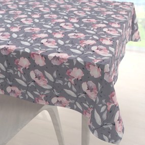 Biante Zamatový štvorcový obrus Tamara TMR-013 Ružové kvety na sivom 140x140 cm