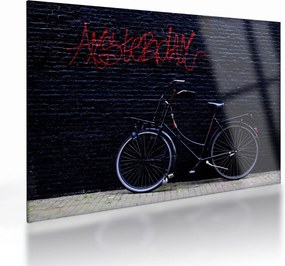 Sklenený obraz bicykla v Amsterdame (70x50 cm)