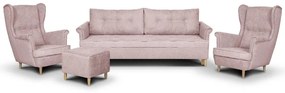 Souprava ELIA Ušák Růžová ( POHOVKA+2x KŘESLO+PODNOŽKA)