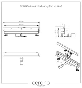 CERANO - Lineárny odtokový žľab k stene, so sifónom - chróm - 60 cm, CER-CER-476648