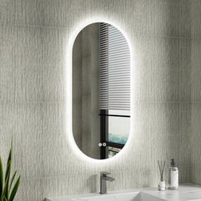 Erga Demi, oválne LED zrkadlo 50x100cm, 3 farby svetla, predné osvetlenie, vyhrievacia podložka proti zapareniu, ERG-V01-DEMI-5010-CL