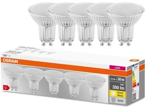 5PAK LED žiarovka GU10 4,3W = 30W 350lm 2700K teplá 120° pätica OSRAM