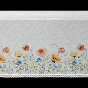Dekorstudio Kuchynská záclonka NATI zdobená kvetinovou potlačou a čipkou 150 x 60 cm