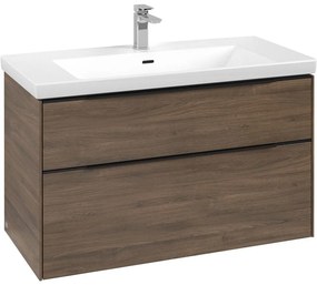 VILLEROY &amp; BOCH Subway 3.0 závesná skrinka pod umývadlo, 2 zásuvky, s LED osvetlením, 973 x 478 x 429 mm, Arizona Oak, C570L1VH