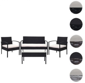 Záhradná súprava 2 kresiel, pohovky a stolíka HWC-F56 - čierna, krémové vankúše