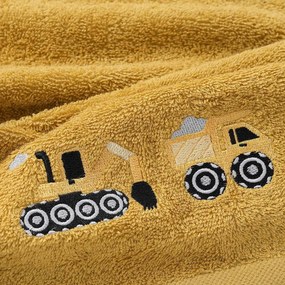 Goldea detský froté uterák - bager na horčicovej 30 x 50 cm